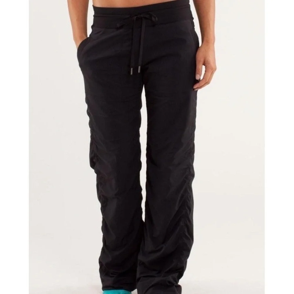 Lululemon Womens Dance Studio Black Elastic Waist Pants Size 4 Mid Rise Athletic